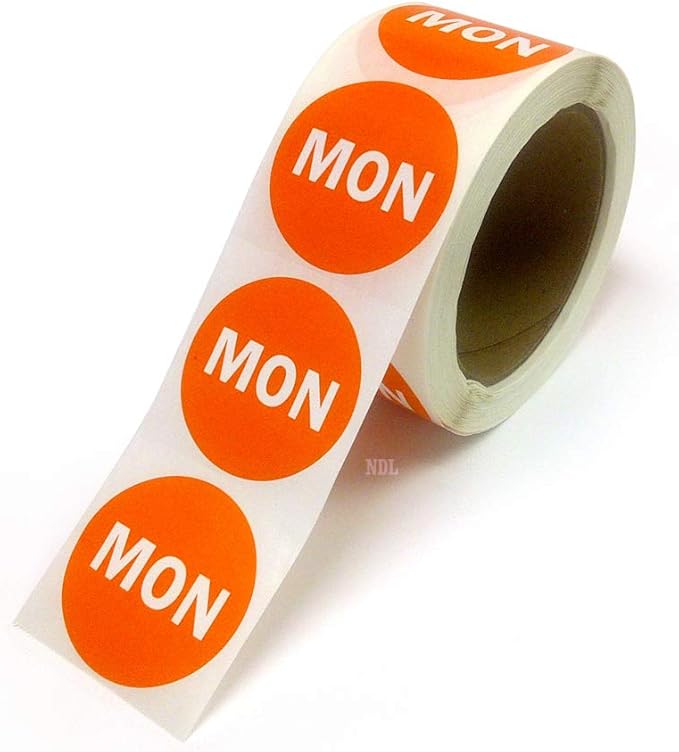 2" Round Orange Day of The Week Color Coding Self-Adhesive Labels, 500 per Roll - Image 2