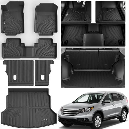 All Weather Floor Mats for Honda CRV 2016 2015 2014 2013 2012 2011 TPE Rubber Liners CR-V Odorless Anti-Slip Car Floor Liners-1st & 2rd Row & Cargo Mat Covering The Backrest Full Set by Unknown