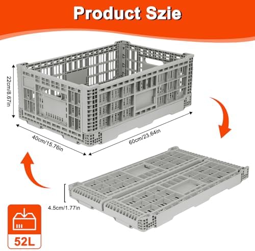 52L Collapsible Crate with Handles, Milk Crates Heavy Duty, - Image 2
