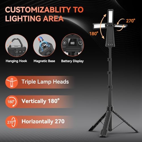 15000mAh Rechargeable Camping Light with Stand, Cordless Work Light, Black - Image 3