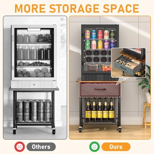 Mini Fridge Stand, Heavy-Duty End Table Fridge Table with Storage, Small Refrigerator Stand with Rolling Wheels for Dorm, Kitchen,Pantry - Image 5