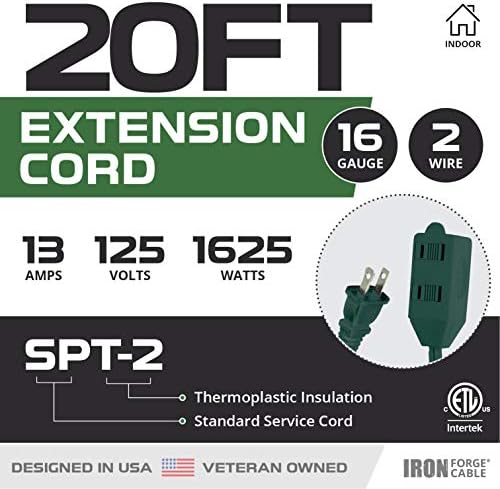 Iron Forge Cable 16 Gauge Green Indoor Extension Cord, 20 Ft - SJT - Image 2