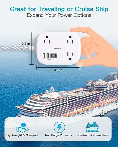Cruise Essentials 2026,One Beat Travel Power Strip with USB C,Flat Plug 1ft - Image 3