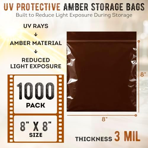 APQ Supply Amber Zipper Bags, 8 x 8 Inches, UV Protective Light Blocking Storage Bags for Light Sensitive Items, 3 Mil Polyethylene, Resealable Packaging for Samples and Small Parts, Pack of 1000 - Image 2
