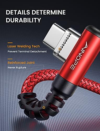 AINOPE 2-Pack USB C Cord 3.1A Fast Charge, [6.6ft+6.6ft] Type C Charging Cable Right Angle, Resistant Nylon Braided USB to USB C Cable Compatible Galaxy S10 S9 S8 Plus S21, LG V30,V20,G6 - Image 6
