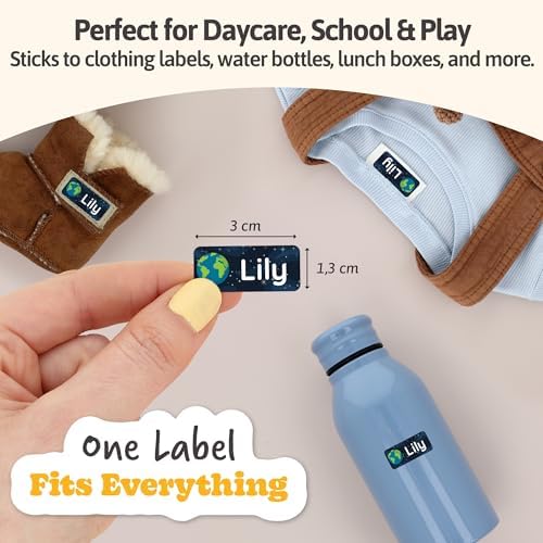 Personalized Name Labels for Kids (60) – Clothing Labels & Daycare Labels – Custom Waterproof Stickers for School Supplies - Space - Image 2