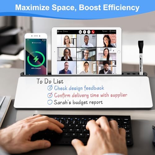Desktop Glass Whiteboard with Storage, Desk Dry Erase White Board Stand - Image 2