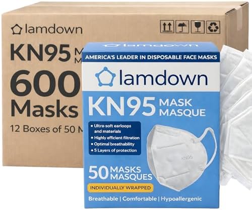 (600-Pack) KN95 Face Masks, Individually Wrapped, Premium Disposable Dust Mask, White by Lamdown