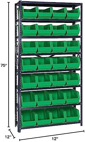Quantum Storage Systems QSBU-240GN Giant Open Hopper Steel Shelving System, 12" D x 36" W x 75" H, with 8 Shelves and 28 QU240 Bins, Green - Image 2