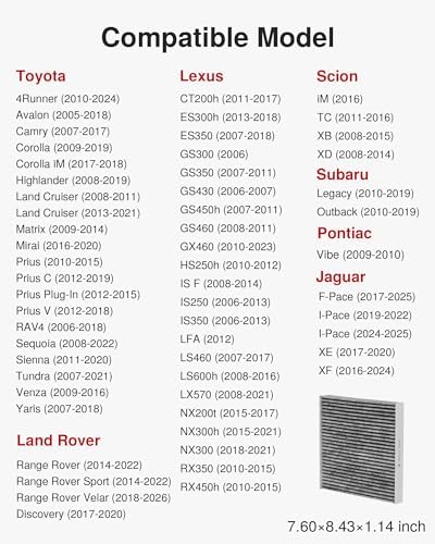 Puroma 1 Cabin Air Filter Activated Carbon for CP285 CF10285 Toyota Lexus - Image 2