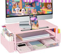 AUPSEN Pink Desk Organizers and Accessories, 2-Tier Wood Computer Monitor Stand with Drawer, Pen Storage & Phone Holder, Office Desk Accessories, Workspace Desktop Organization for Office Supplies by AUPSEN