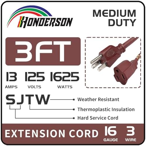 3 Ft Brown Outdoor Extension Cord 16 Gauge Grounded Plug for Lights - Image 2