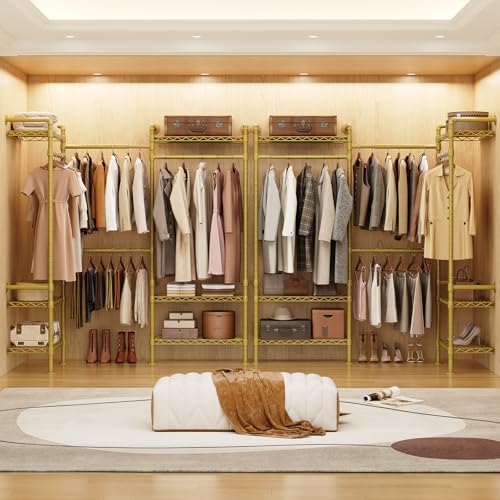 3-Bay Industrial Pipe Closet System, Wall Mounted Garment Racks, Gold - Image 3