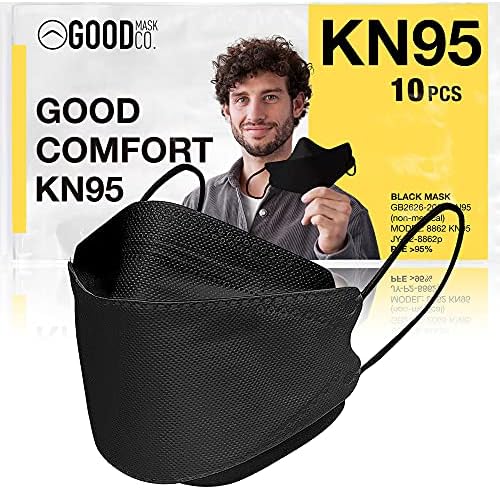 Good Mask Co. Good Comfort KN95 Face Mask, Disposable KN95 Face Mask, Folding, Filter Efficiency 95%, Comfortable Face Masks, Bulk Face Masks (10 Pack of Masks, Black) by TheGoodMaskCo