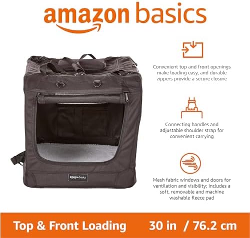 Amazon Basics Portable Soft Pet Dog Crate Carrier Kennel with Mesh Windows, Foldable, 30 x 21 x 21 inches, Black - Image 2