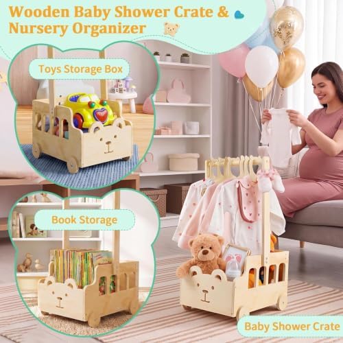 Small Wooden Baby Shower Crate Closet with Wheels and Handle - Image 5