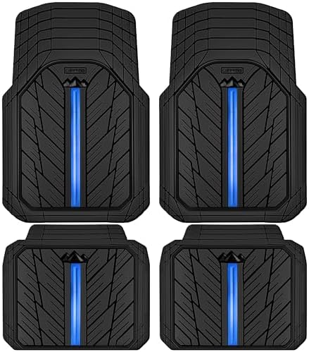 CAR PASS Metal Medium Rubber Floor Mats for Car Heavy Duty Car Mats All Weather, Universal Trim to Fit for Truck SUV Vehicle Automotive Floor Mats, Waterproof Car Mats 4 Piece Black Bule by CARPASS