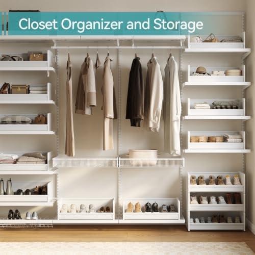 FOUCSSOMEI Closet Organizer and Storage, 4 Tier Stackable Storage Organizer, Wooden & Metal Closet Shelves, Modular Clothes Organizer, Storage Shelf, Bedroom & Closet Organization, Patent Design - Image 2
