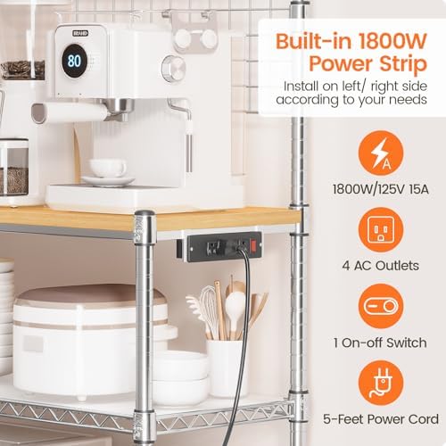 Bakers Rack with Power Outlet & Storage,36In Microwave Stand Kitchen Cart - Image 3