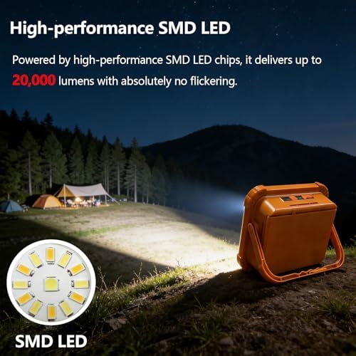Portable LED Work Solar Light 100W 24000mAh 20000 LM with Stepless Brightness Job Site Battery Rechargeable LED Floor Light for Emergency Worklight for Hurricane (PRO) - Image 4