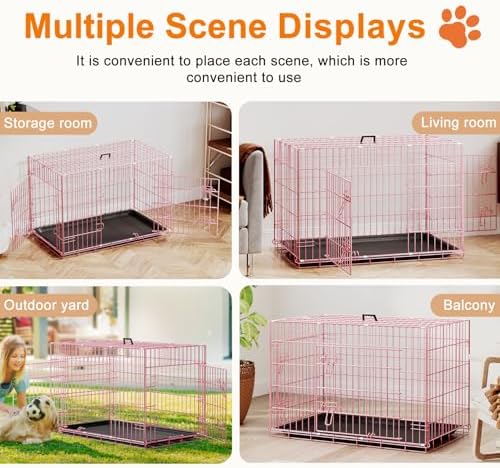 FDW | 36" Foldable Metal Dog Crate | Pink | Cage for Medium Dogs - Image 5