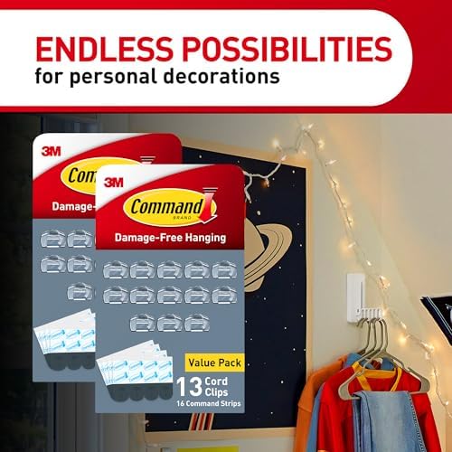 Command Round Cord Clips, Damage Free Hanging Cable, for Hanging Electrical Cables, 26 Clear Cord Clips and 32 Strips - Image 5