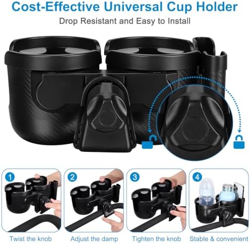 Accmor Stroller Cup Holder with Phone Holder, Bike Cup Holder, Walker Scooter Wheelchair Cup Holder Attachment, Universal Cup Holder for Uppababy Graco Strollers - Image 7