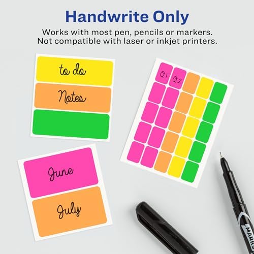 Avery® Color-Coding Removable Labels, 1/2" x 1-3/4", Assorted Neon Colors, Non-Printable, 180 Blank Labels Total (6724) - Image 3
