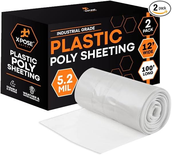 Xpose Safety Clear Plastic Sheeting 2 Pack – 12' x 100' Rolls – Heavy Duty 5.2 by XposeSafety