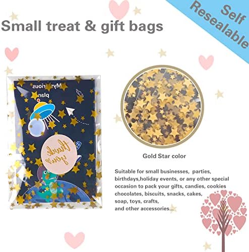 COQOFA 100 Pcs Star Printed Sealable Gift Wrap Cello Cellophane Bags Self sealing Adhensive Treat Bags Party Favor bags (4x6inch, Gold)… - Image 3