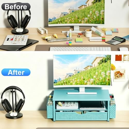 Spacrea Desk Organizers and Accessories, Printer Stand with Storage, Blue - Image 3