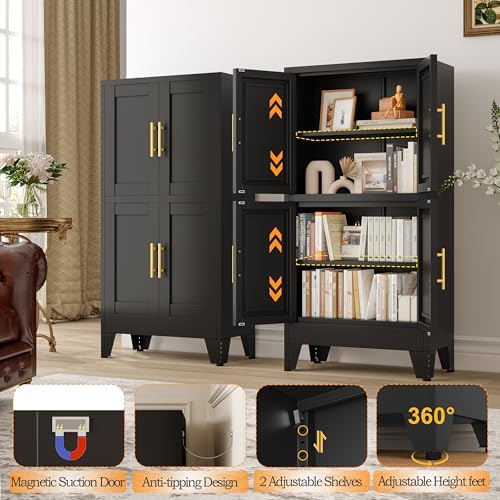 GAIOUS 47.25" Metal Storage Cabinet, Black Kitchen Food Cabinet with 4 Door - Image 6