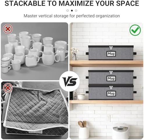 MISSLO Large Capacity China Storage Containers Hard Shell Plate Storage Containers, Kitchen Packing Moving Boxes for Dishes, Dinnerwares, Mugs Protectors, Grey, Mug Storage - Image 7