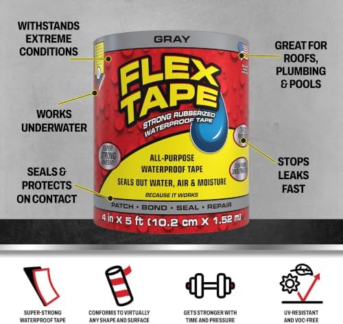 Flex Tape Strong Rubberized Waterproof Tape, Gray, 4 in x 5 ft, 1-Pack - Image 2