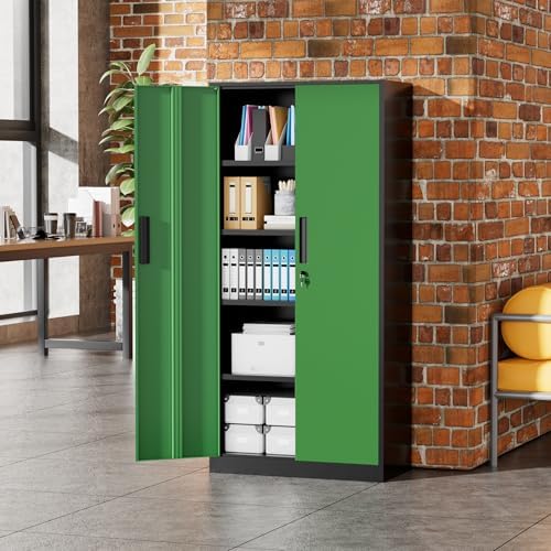 Greenvelly Metal Garage Storage Cabinet, 72" Black Green Tool Steel Locking Cabinet with Doors and 4 Shelves, Tall Cabinets for Garage Storage Systems Lockable File Cabinet for Home Office,Garage - Image 2