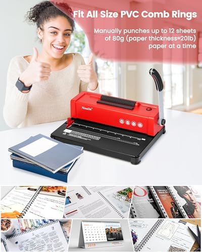 46-Hole Binding Machine Spiral Coil Binder Classic Red,DIY Book Binder Kits with Electric Coil Inserter,100pcs Comb Binding Spines,for Letter Size/A4/A5 School Office Home - Image 6