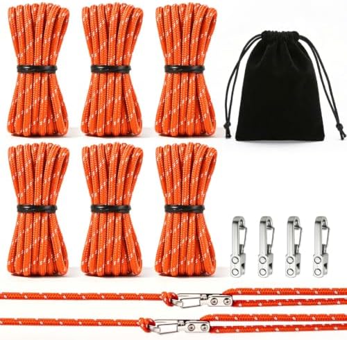 6 Pack Rope Tensioner Set with Alloy Buckles and Storage Bag, Tie Down Ropes for Tent, Tarp, Hammock, Clothesline, Package & Outdoor Use by Unknown