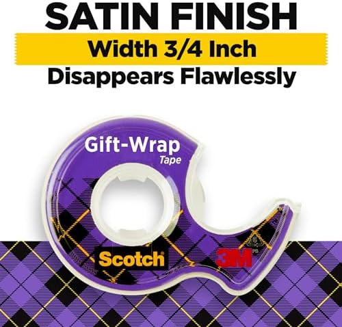 Scotch Gift-Wrap Tape with Dispensers, Clear Satin Finish, Invisible on Most Wrapping Paper, Photo-Safe, 3/4 in x 650 in Each, 12 Rolls for Holiday Gift Wrap - Image 2