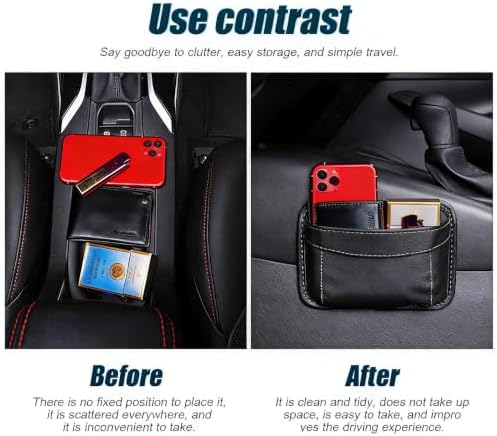 Car Seat Side Organizer, PU Leather Vehicle Storage Pocket, Universal Gap Filler for Auto Console Door Phone Document Sundries Organizer (Black) - Image 4