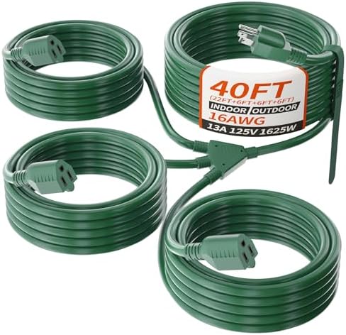 22+6+6+6 FT 1 to 3 Splitter Outdoor Extension Cord with Multiple Outlets by PlugSaf