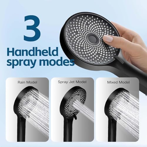 Shower Head,10 Inch High Pressure Rain Shower Head with Handheld Spray Combo, Adjustable Dual Rainfall Shower Head - Showerhead Comb Set with Extension Arm - 60 Inch Long Shower Hose(Black) - Image 4