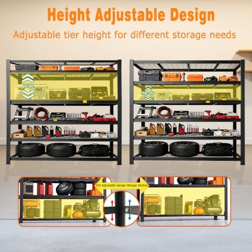 62" W Storage Shelves Unit,5 Tier Heavy Duty Metal garage Shelving Unit - Image 5