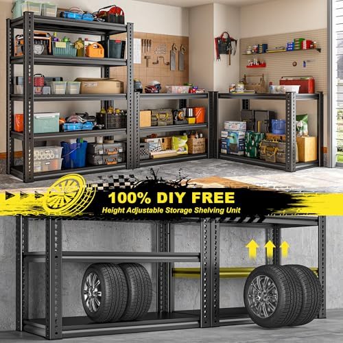 REIBII Garage Shelving Load 2000 LBS, Adjustable 5-Tier Storage Shelves, Metal Shelving Units and Storage Rack Shelf for Garage, Basement, Kitchen, 32" W x 17" D x 72" H, Black - Image 6