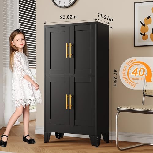 GAIOUS 47.25" Metal Storage Cabinet, Black Kitchen Food Cabinet with 4 Door - Image 3