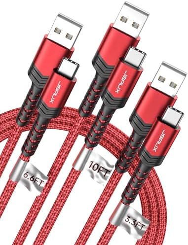 JSAUX USB to USB C Cable, USB C Cable for iPhone 17, 3-Pack (10+6.6+3.3FT) by JSAUX