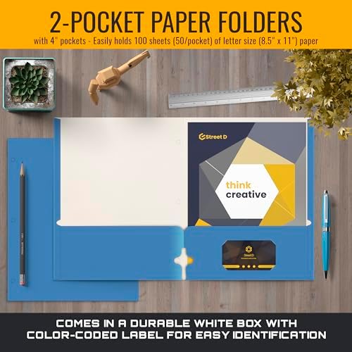 Better Office Products Blue Folders, 50 Pack Letter Size Two Pocket Folders, Folders with Pockets, Durable Paper Portfolio Folders for School Classroom Office Organization, Light Blue - Image 4