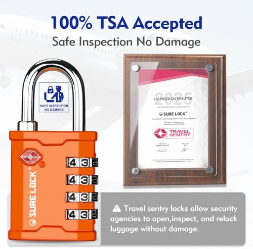 SURE LOCK TSA Accepted 4 Dig Heavy Duty Big Combination Luggage Padlock All Metal Travel Lock for Equipment Hard Case Luggage Gun Case Gym Locker Pelican Vault Lock (1, Orange) - Image 3
