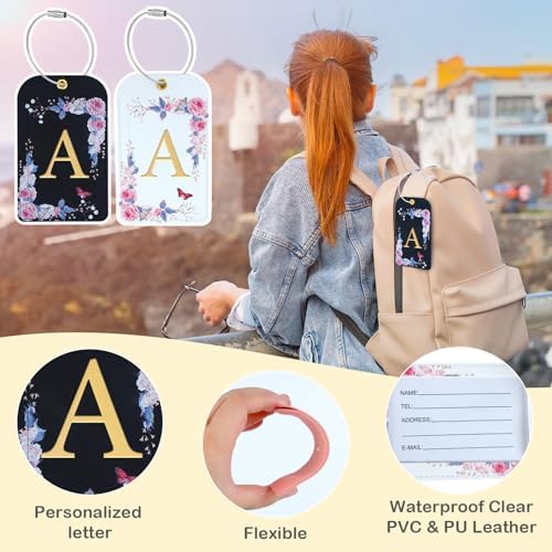 3 Pack Luxury Floral PU Leather Luggage Tags, Travel Accessories Gift (A) - Image 4