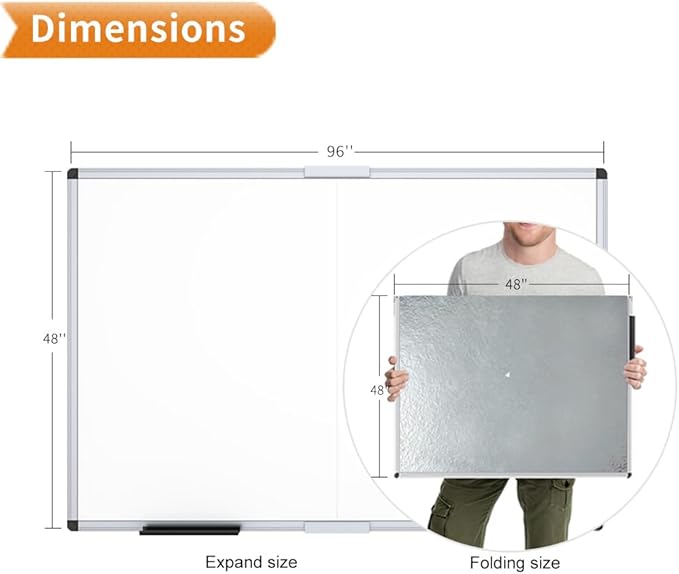 VIZ-PRO Magnetic Dry Erase Board, 96 X 48 Inches, Foldable Wall-Mounted - Image 2