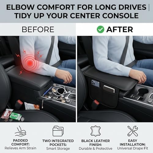 Car Center Console Cover, Leather Car Armrest Cover with 2 Side Storage Bags, Waterproof Anti-Scratch Console Protector, Universal Armrest Pad for Most SUVs, Sedans and Trucks (Black) - Image 4